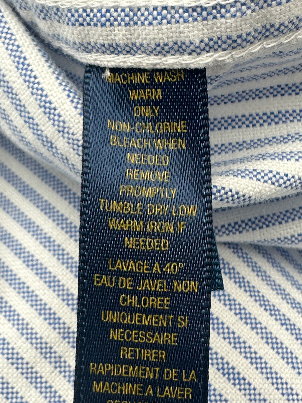 Vintage Ralph Lauren Rugby Men’s XXL Blue Striped Oxford Shirt Contrast Collar