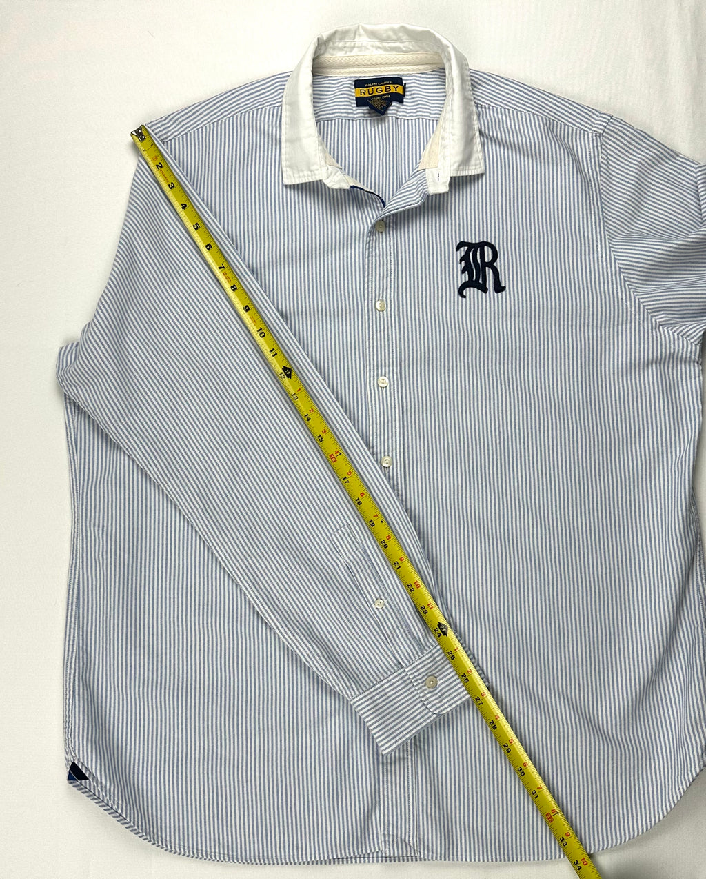Vintage Ralph Lauren Rugby Men’s XXL Blue Striped Oxford Shirt Contrast Collar