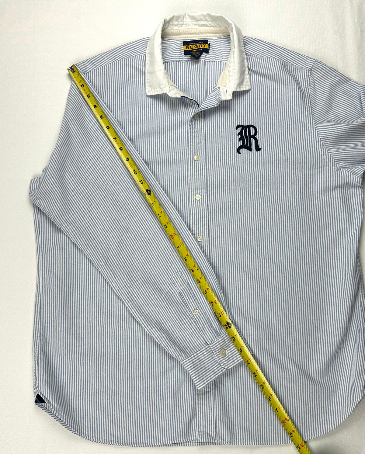 Vintage Ralph Lauren Rugby Men’s XXL Blue Striped Oxford Shirt Contrast Collar