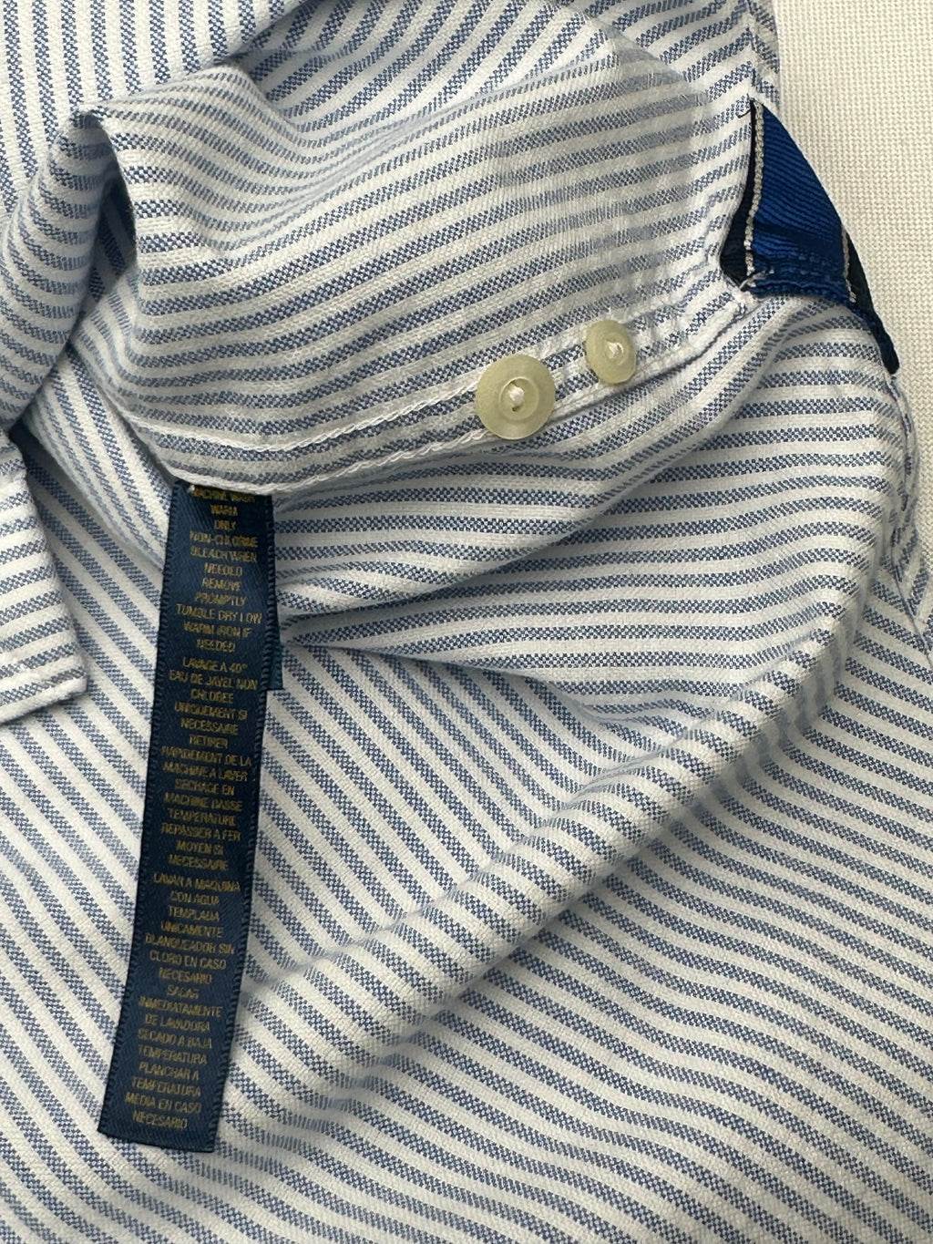 Vintage Ralph Lauren Rugby Men’s XXL Blue Striped Oxford Shirt Contrast Collar