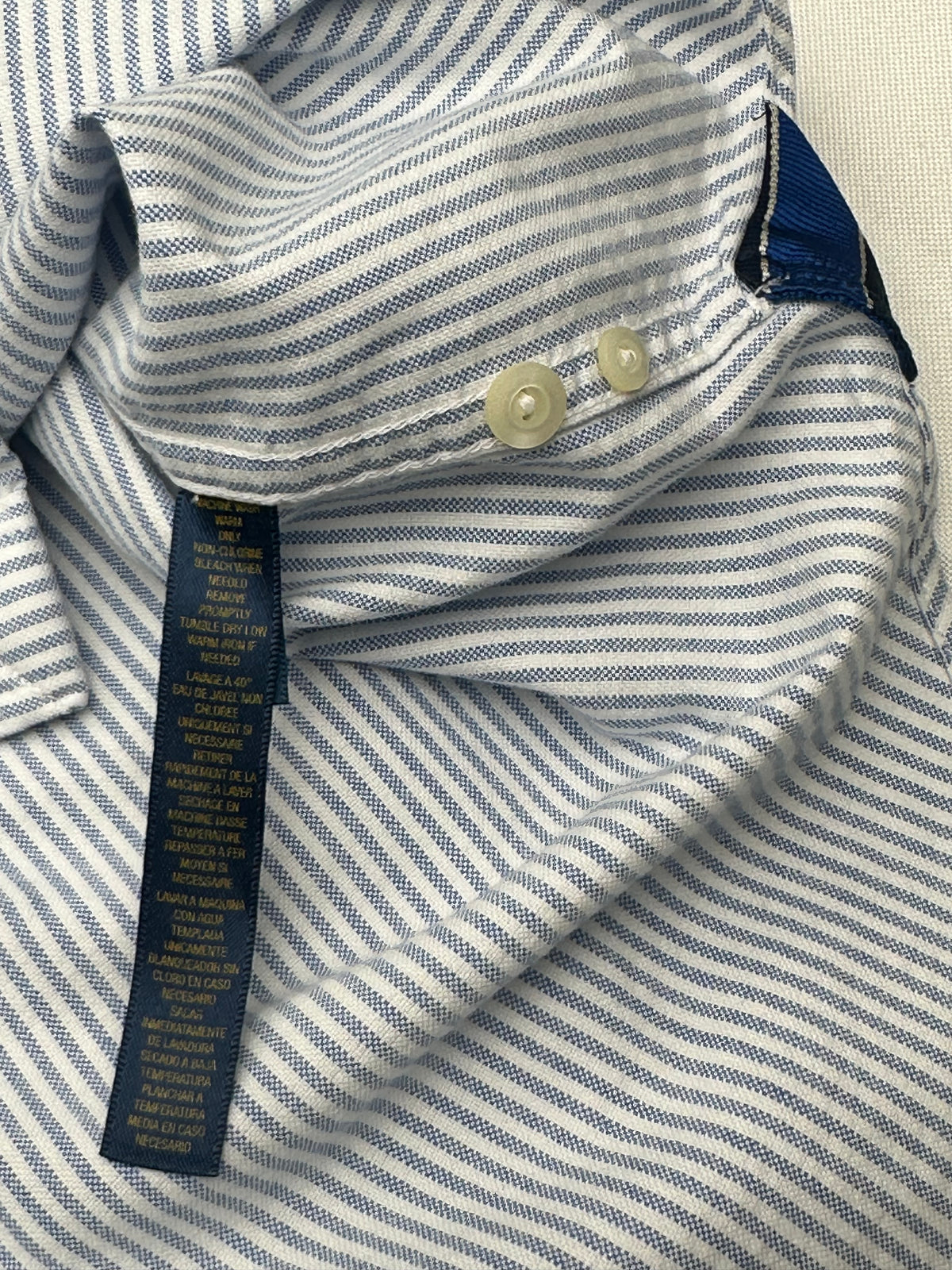 Vintage Ralph Lauren Rugby Men’s XXL Blue Striped Oxford Shirt Contrast Collar