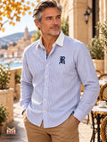 Vintage Ralph Lauren Rugby Men’s XXL Blue Striped Oxford Shirt Contrast Collar