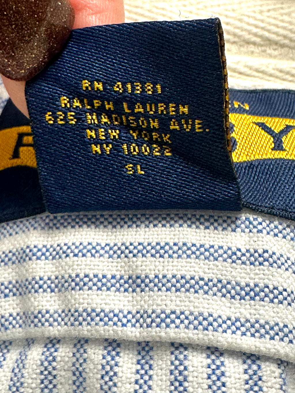 Vintage Ralph Lauren Rugby Men’s XXL Blue Striped Oxford Shirt Contrast Collar