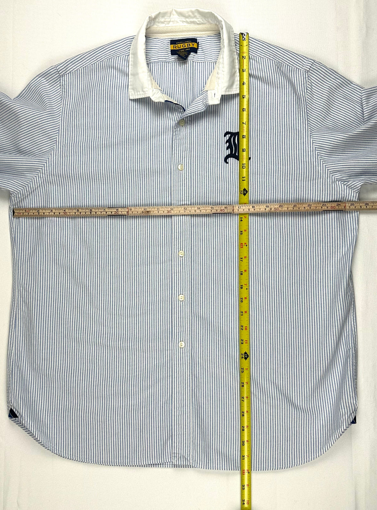 Vintage Ralph Lauren Rugby Men’s XXL Blue Striped Oxford Shirt Contrast Collar