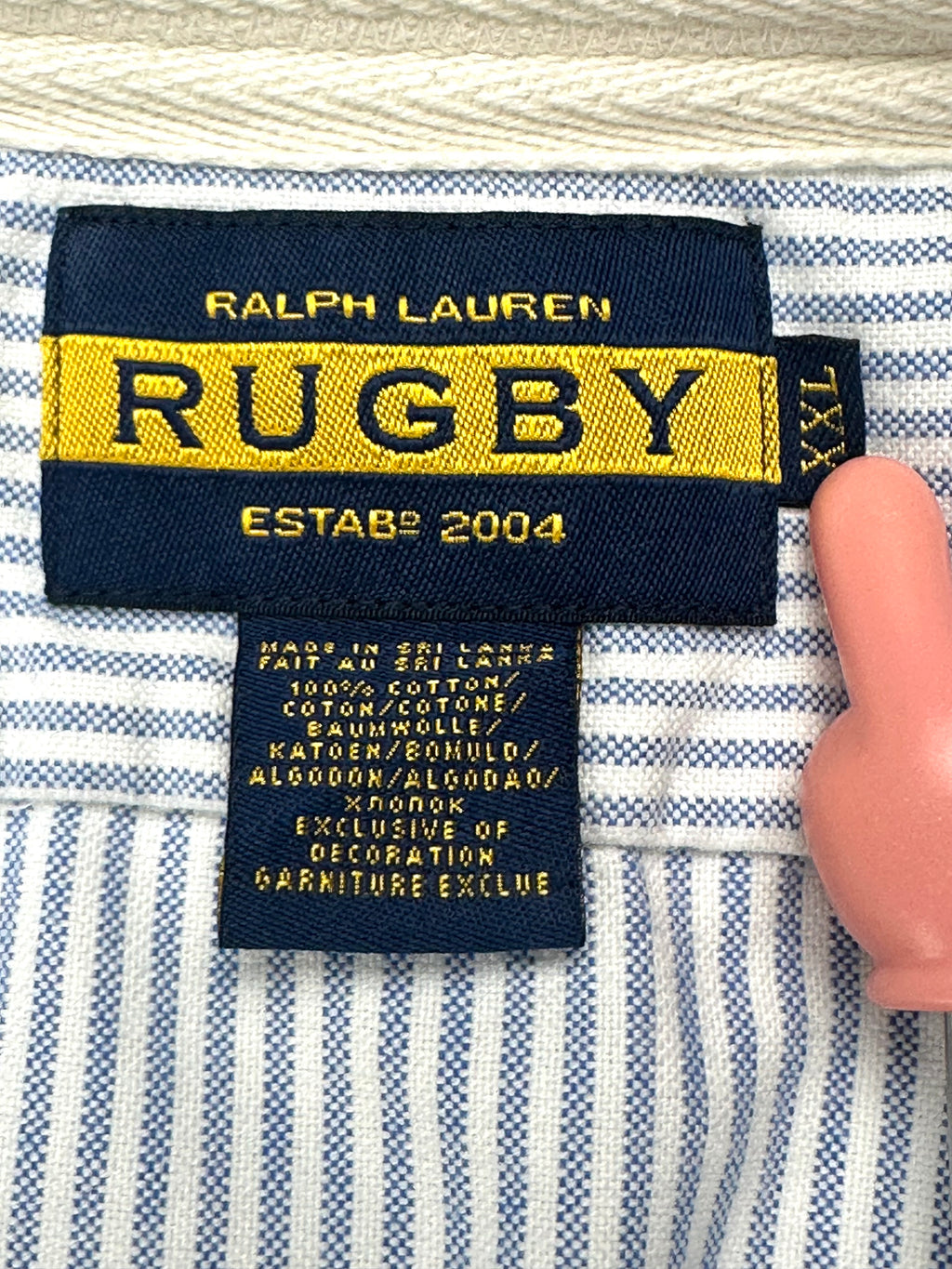 Vintage Ralph Lauren Rugby Men’s XXL Blue Striped Oxford Shirt Contrast Collar