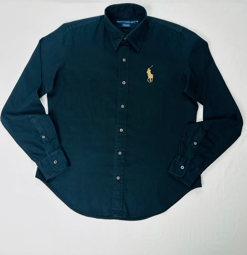 Vintage Ralph Lauren Golf Women’s 10 Black Cotton Shirt Gold Big Pony
