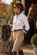Brooks Brothers Red Fleece Women’s 12 White Cotton Stretch Shirt Blue Contrast Trim
