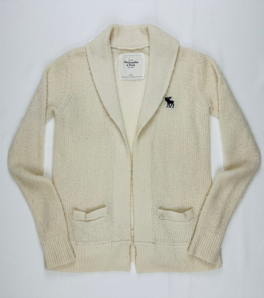 Abercrombie & Fitch Women’s L Cream Wool Blend Shawl Collar Cardigan Moose