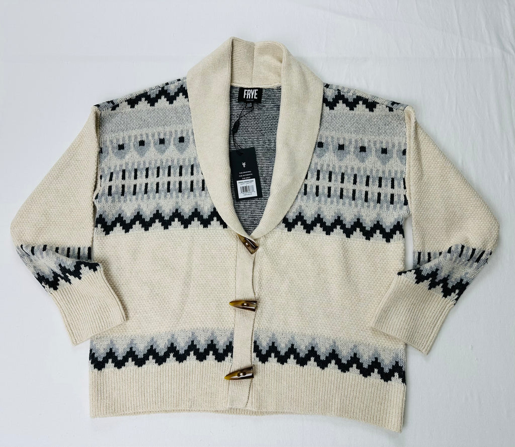 Frye Women’s L Oatmeal Nordic Toggle Shawl Collar Cardigan Sweater NWT