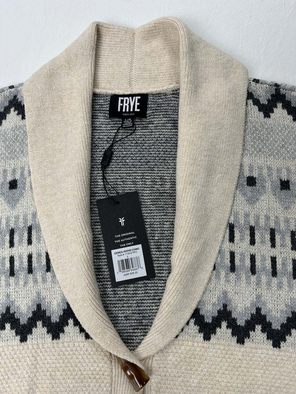 Frye Women’s L Oatmeal Nordic Toggle Shawl Collar Cardigan Sweater NWT