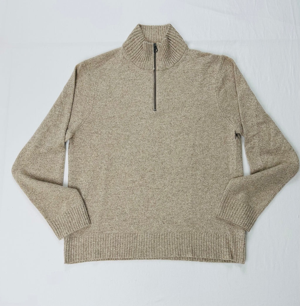 J.Crew Men’s L Rugged Merino Wool Half-Zip Sweater Marled Barley
