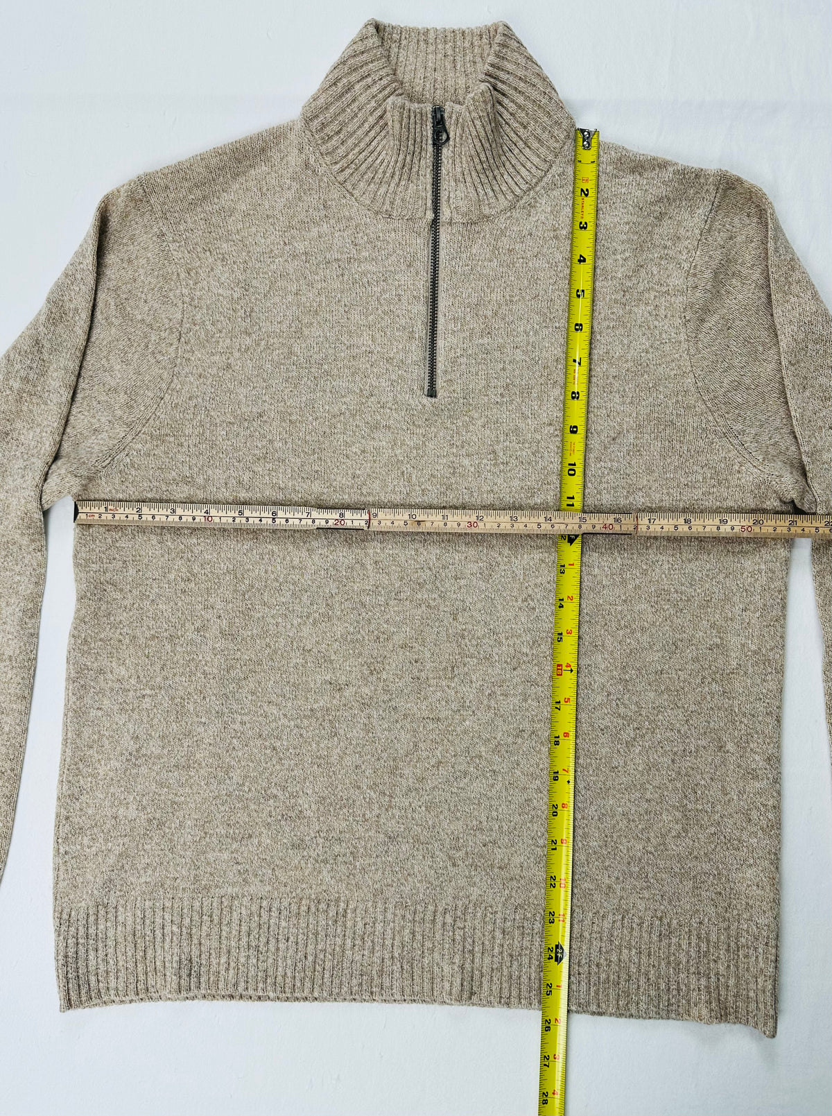 J.Crew Men’s L Rugged Merino Wool Half-Zip Sweater Marled Barley