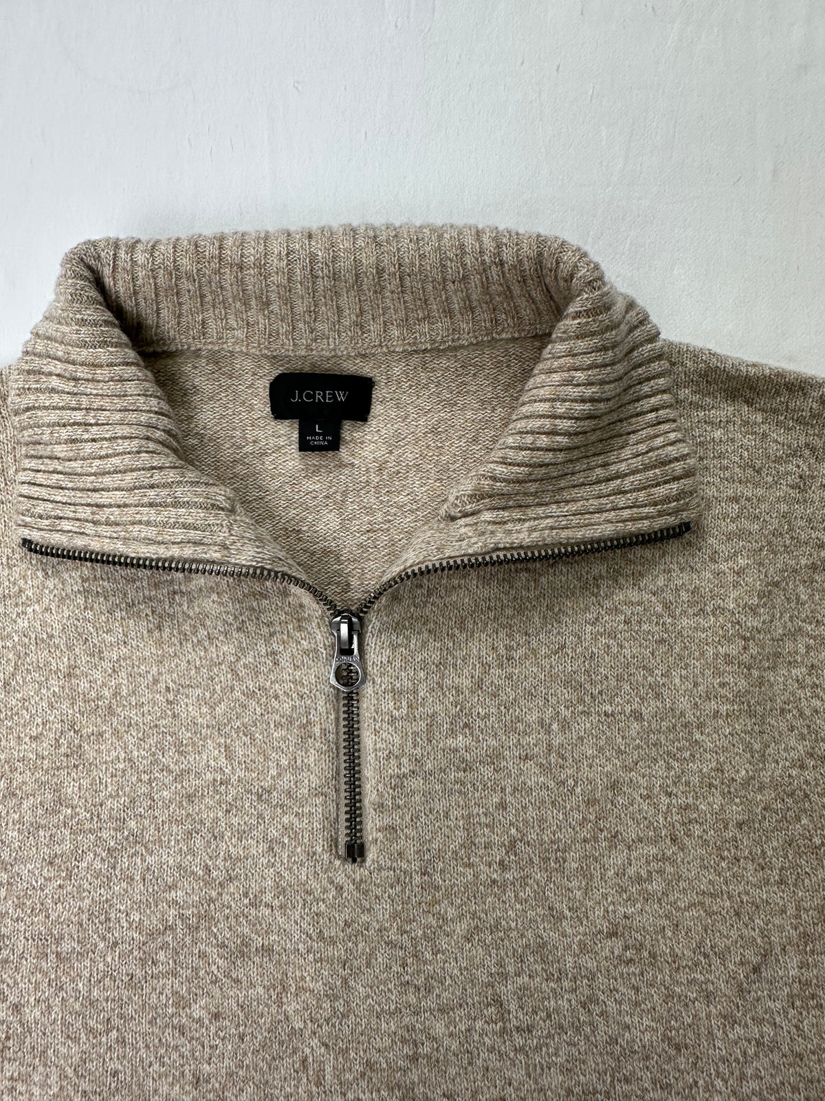 J.Crew Men’s L Rugged Merino Wool Half-Zip Sweater Marled Barley