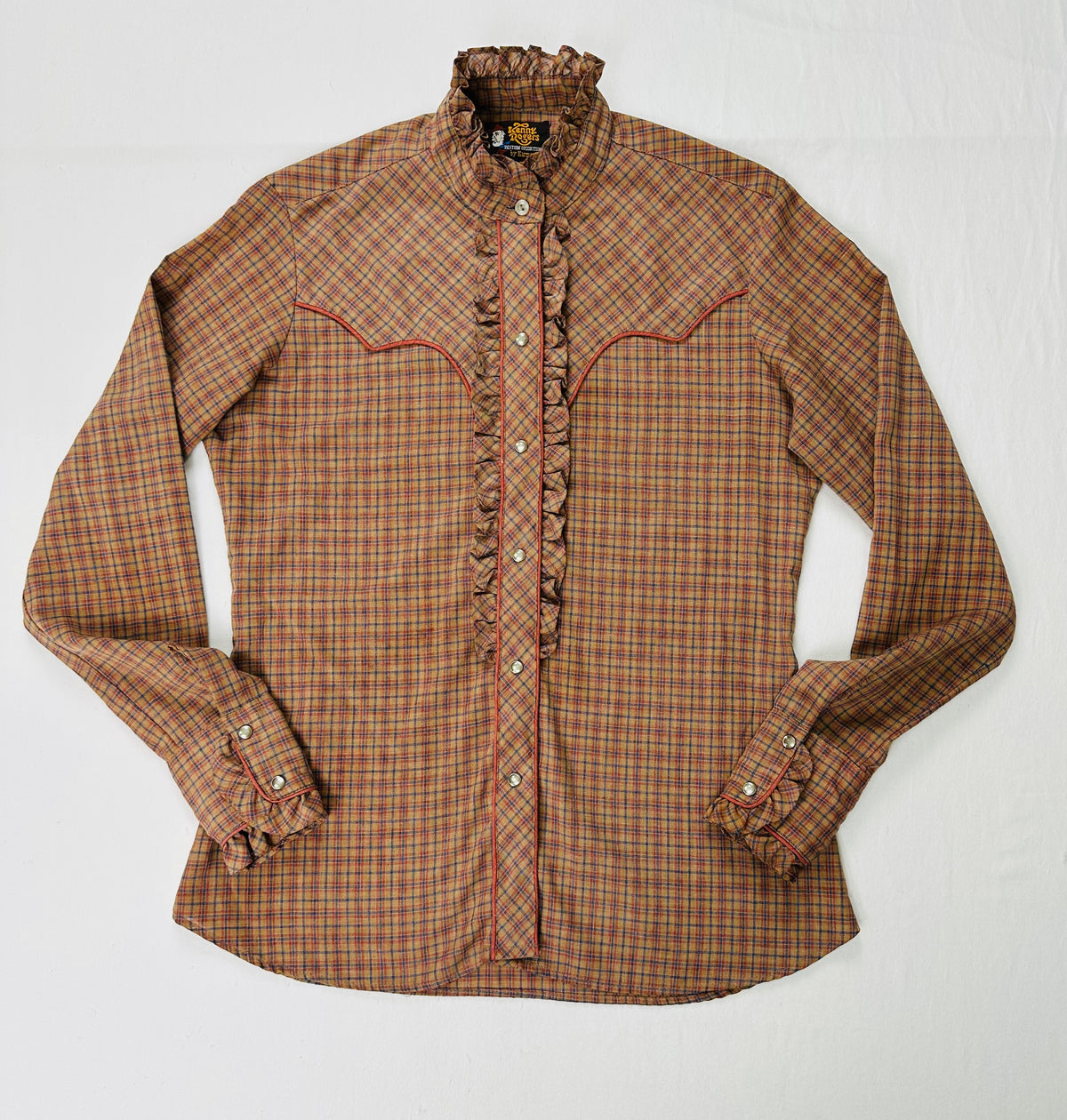 Vintage Kenny Rogers Women’s 11/12 Plaid Ruffle Pearl Snap Western Shirt