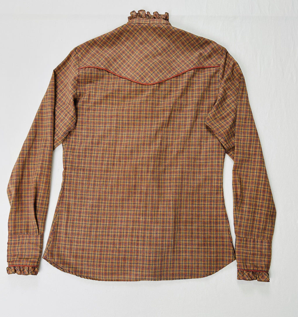 Vintage Kenny Rogers Women’s 11/12 Plaid Ruffle Pearl Snap Western Shirt