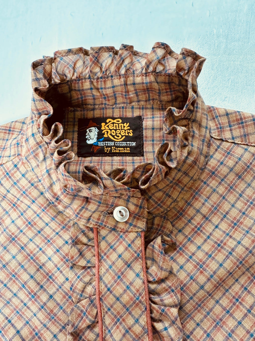 Vintage Kenny Rogers Women’s 11/12 Plaid Ruffle Pearl Snap Western Shirt