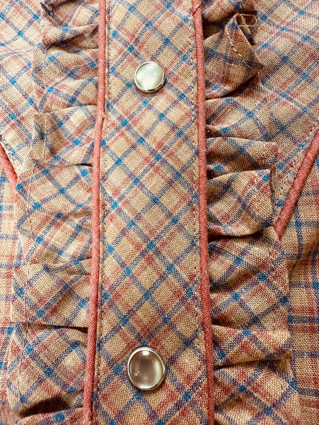 Vintage Kenny Rogers Women’s 11/12 Plaid Ruffle Pearl Snap Western Shirt