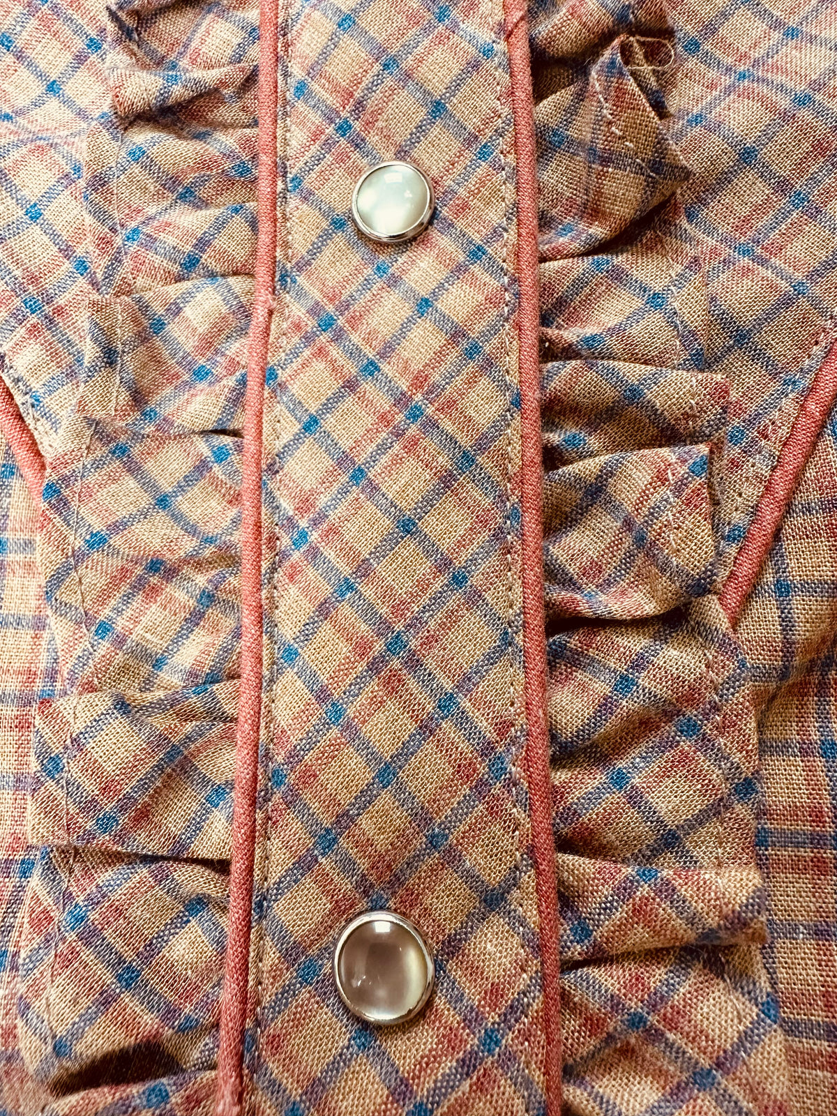 Vintage Kenny Rogers Women’s 11/12 Plaid Ruffle Pearl Snap Western Shirt