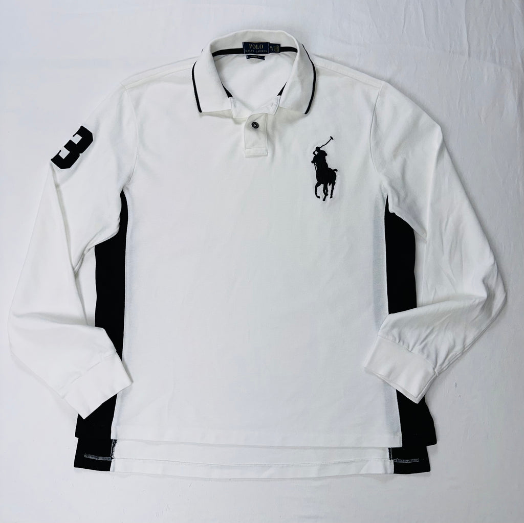 Polo Ralph Lauren Men’s XL White Black Big Pony Long Sleeve Rugby Polo