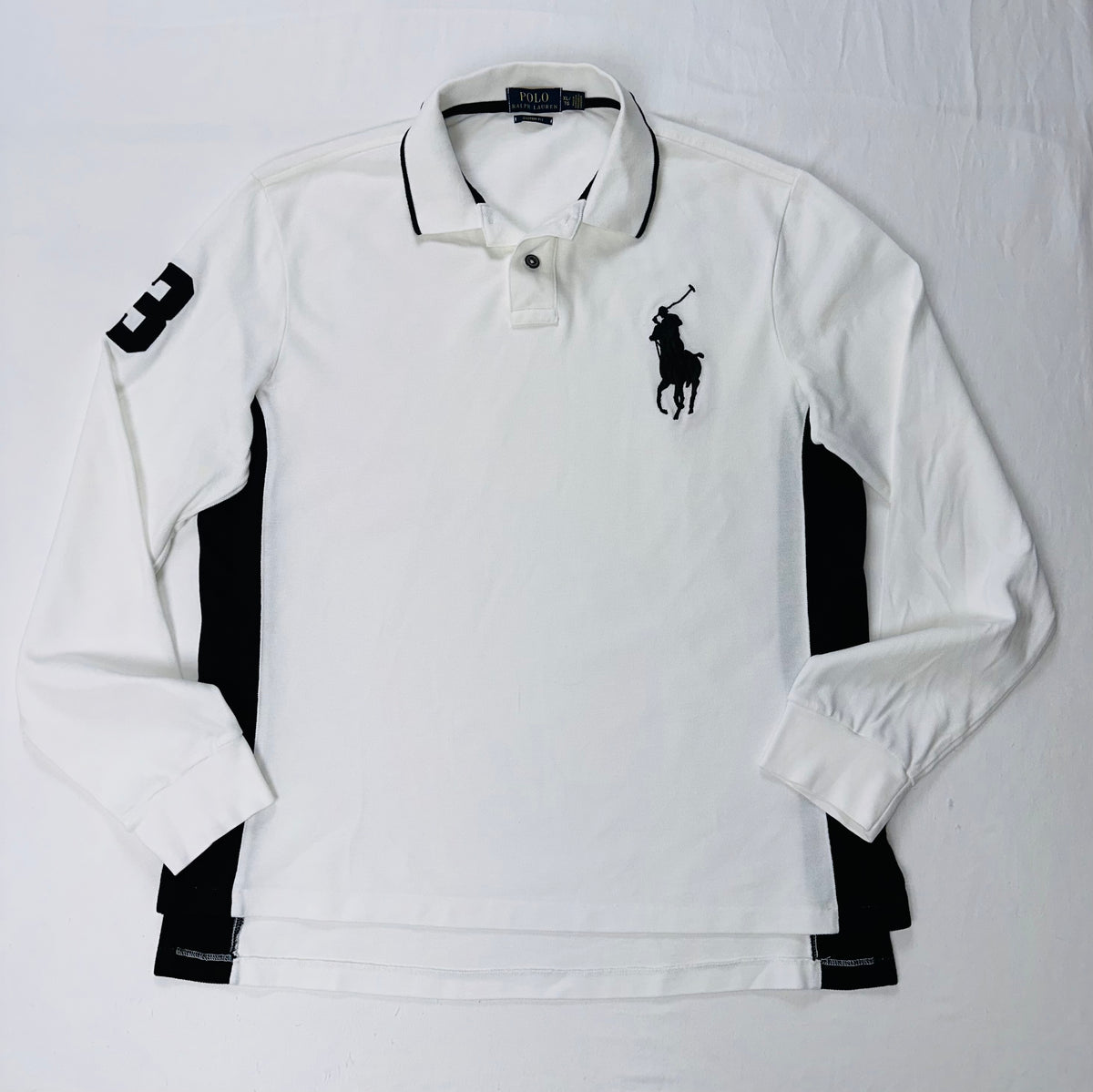 Polo Ralph Lauren Men’s XL White Black Big Pony Long Sleeve Rugby Polo