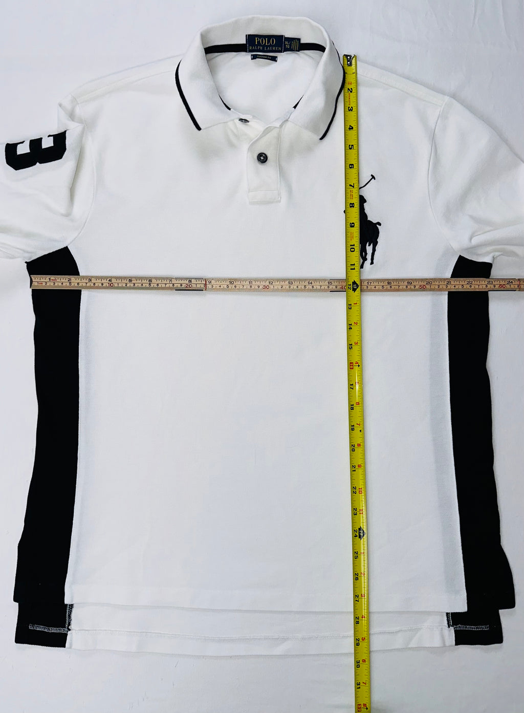 Polo Ralph Lauren Men’s XL White Black Big Pony Long Sleeve Rugby Polo