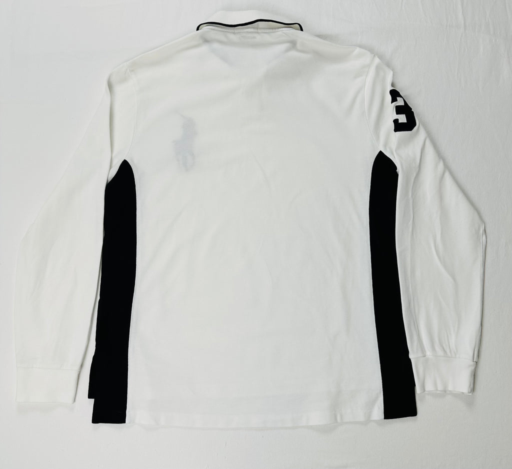 Polo Ralph Lauren Men’s XL White Black Big Pony Long Sleeve Rugby Polo