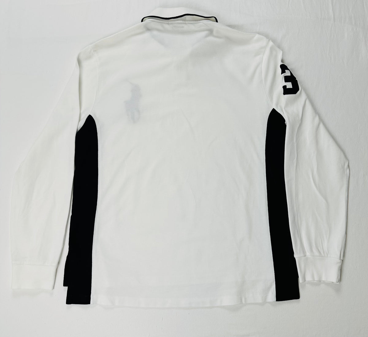 Polo Ralph Lauren Men’s XL White Black Big Pony Long Sleeve Rugby Polo