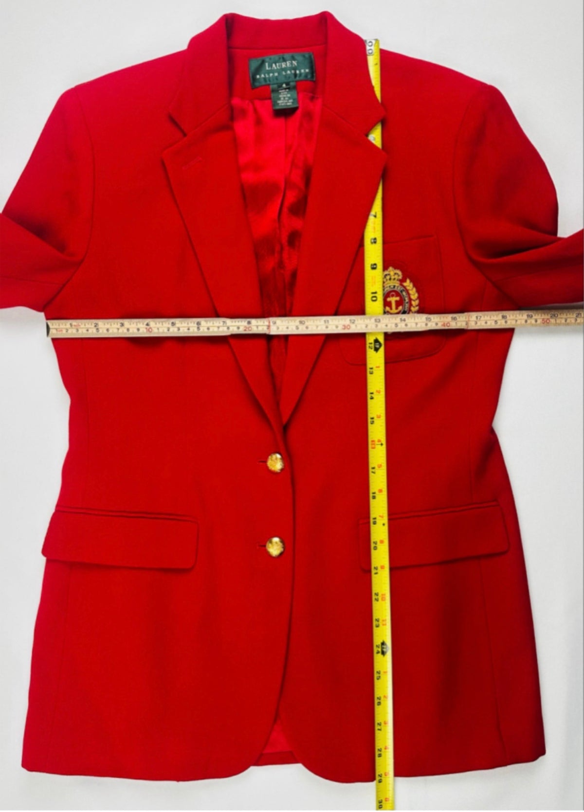 Lauren Ralph Lauren Women’s 4 Red Wool Nautical Crest Gold Button Blazer Made USA
