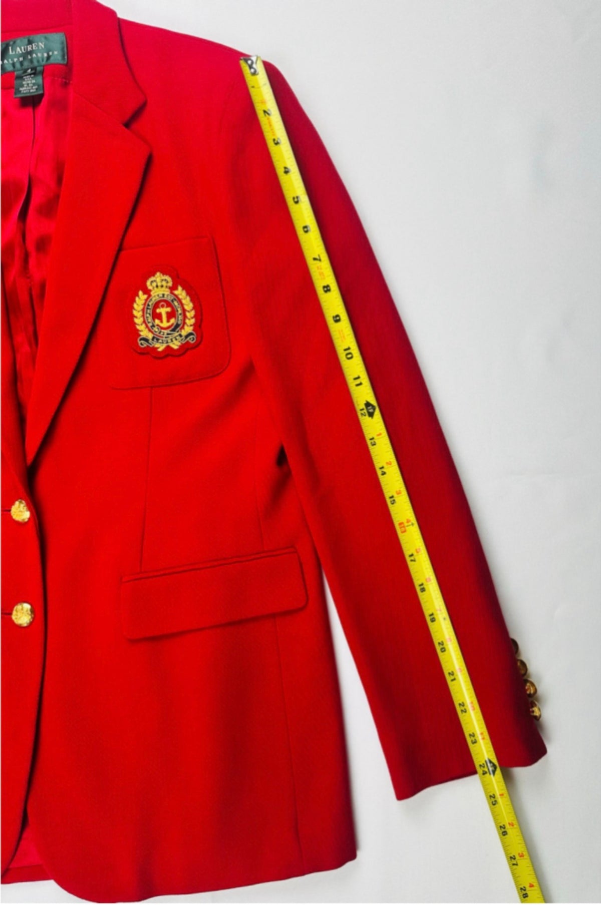 Lauren Ralph Lauren Women’s 4 Red Wool Nautical Crest Gold Button Blazer Made USA