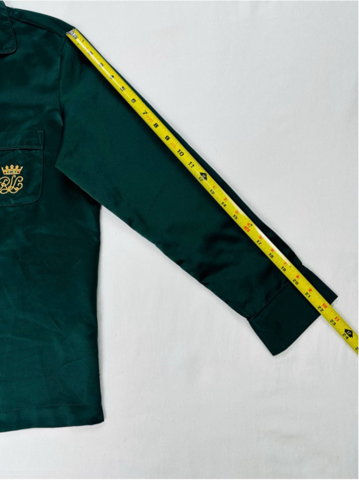 Lauren Ralph Lauren Women’s Small Green Satin Pajama Set Crown Crest Loungewear