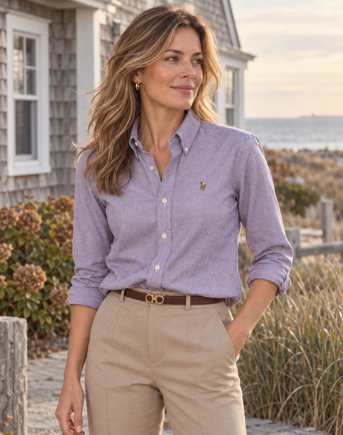 Ralph Lauren Women’s XS Purple Oxford Shirt Super Slim Custom Fit Pony