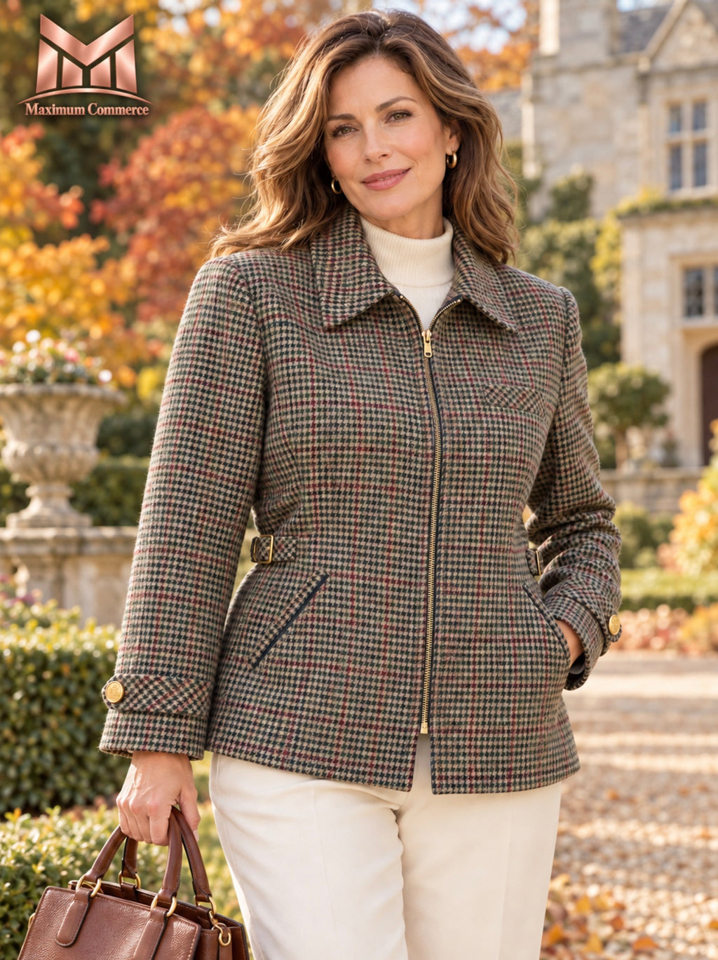 Vintage Worthington Wool Houndstooth Plaid Jacket Women’s 14 Equestrian Crest
