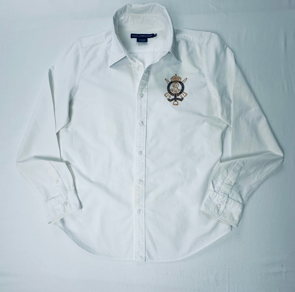 Vintage Ralph Lauren Sport Women’s 14 White Oxford Crest Contrast Collar Shirt
