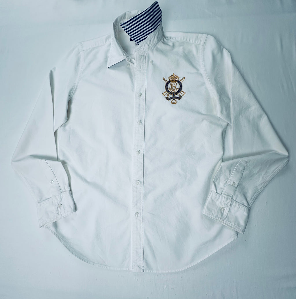Vintage Ralph Lauren Sport Women’s 14 White Oxford Crest Contrast Collar Shirt