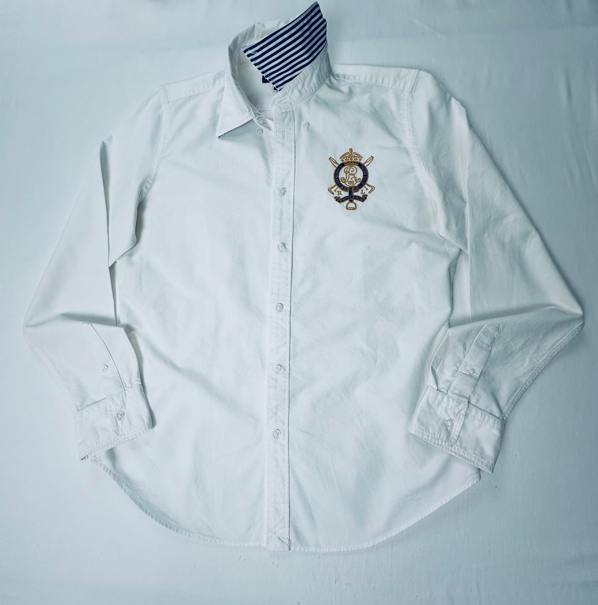 Vintage Ralph Lauren Sport Women’s 14 White Oxford Crest Contrast Collar Shirt