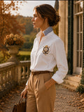 Vintage Ralph Lauren Sport Women’s 14 White Oxford Crest Contrast Collar Shirt