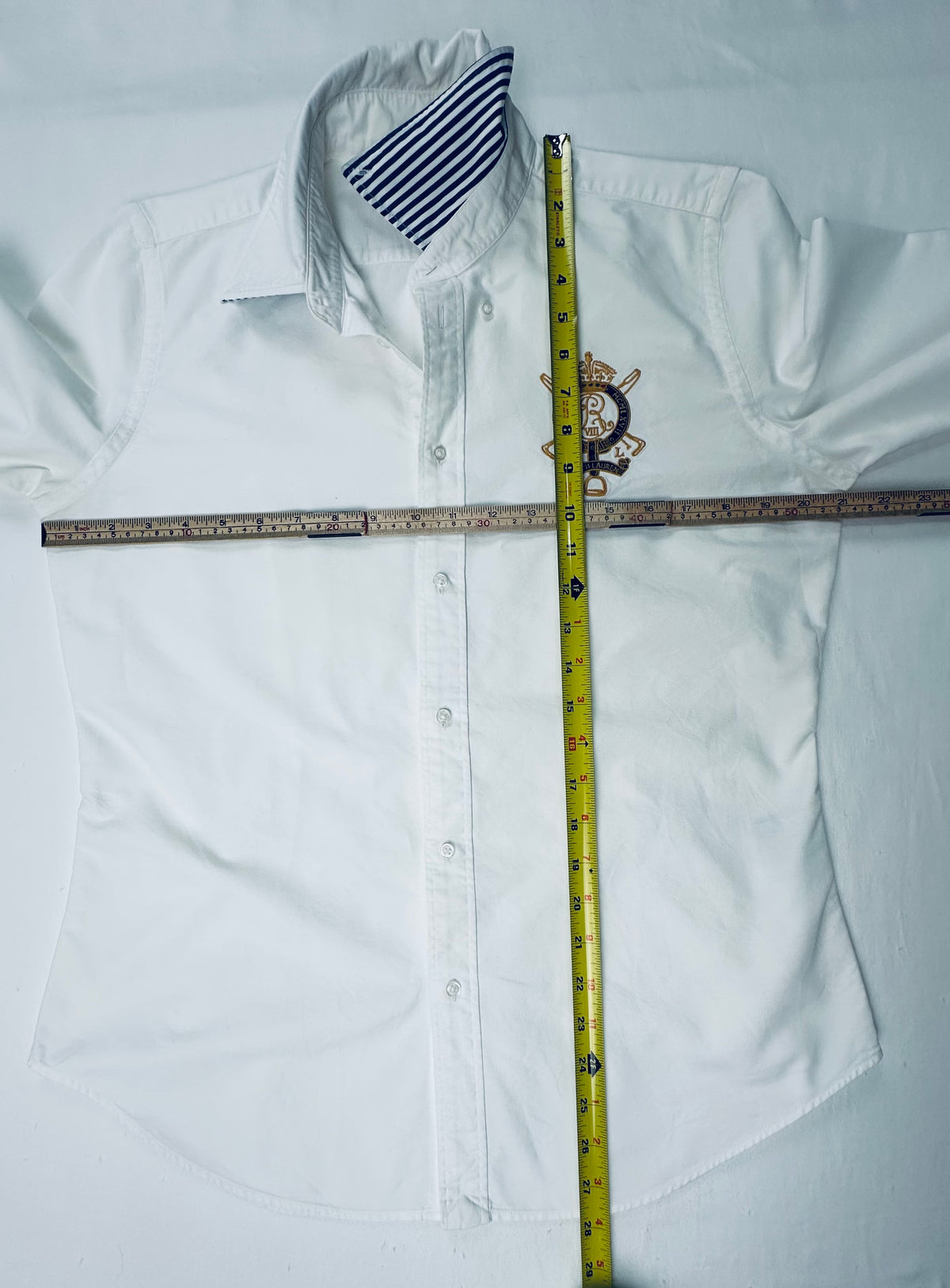 Vintage Ralph Lauren Sport Women’s 14 White Oxford Crest Contrast Collar Shirt