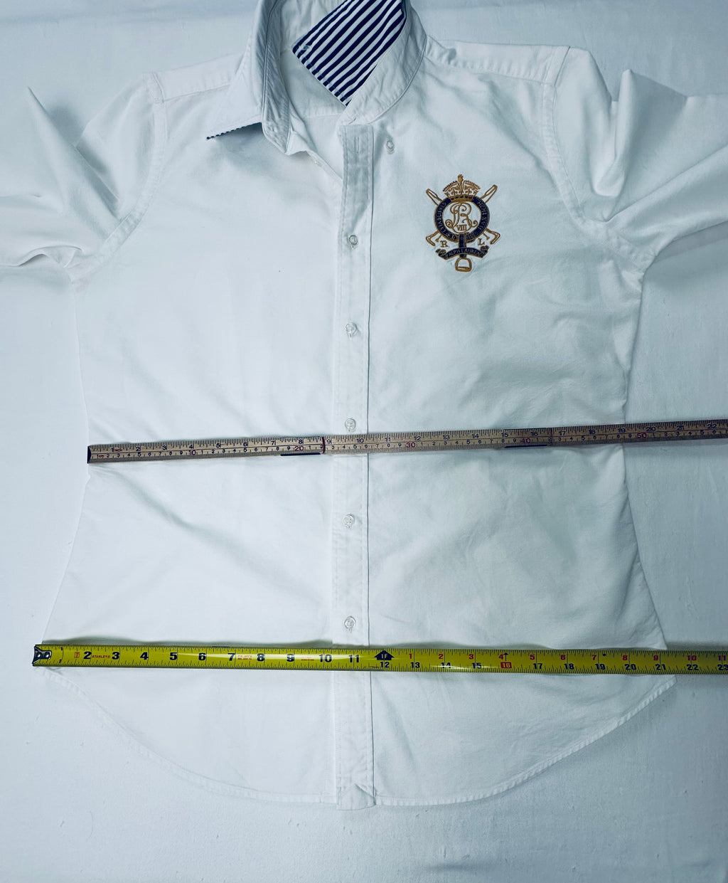 Vintage Ralph Lauren Sport Women’s 14 White Oxford Crest Contrast Collar Shirt