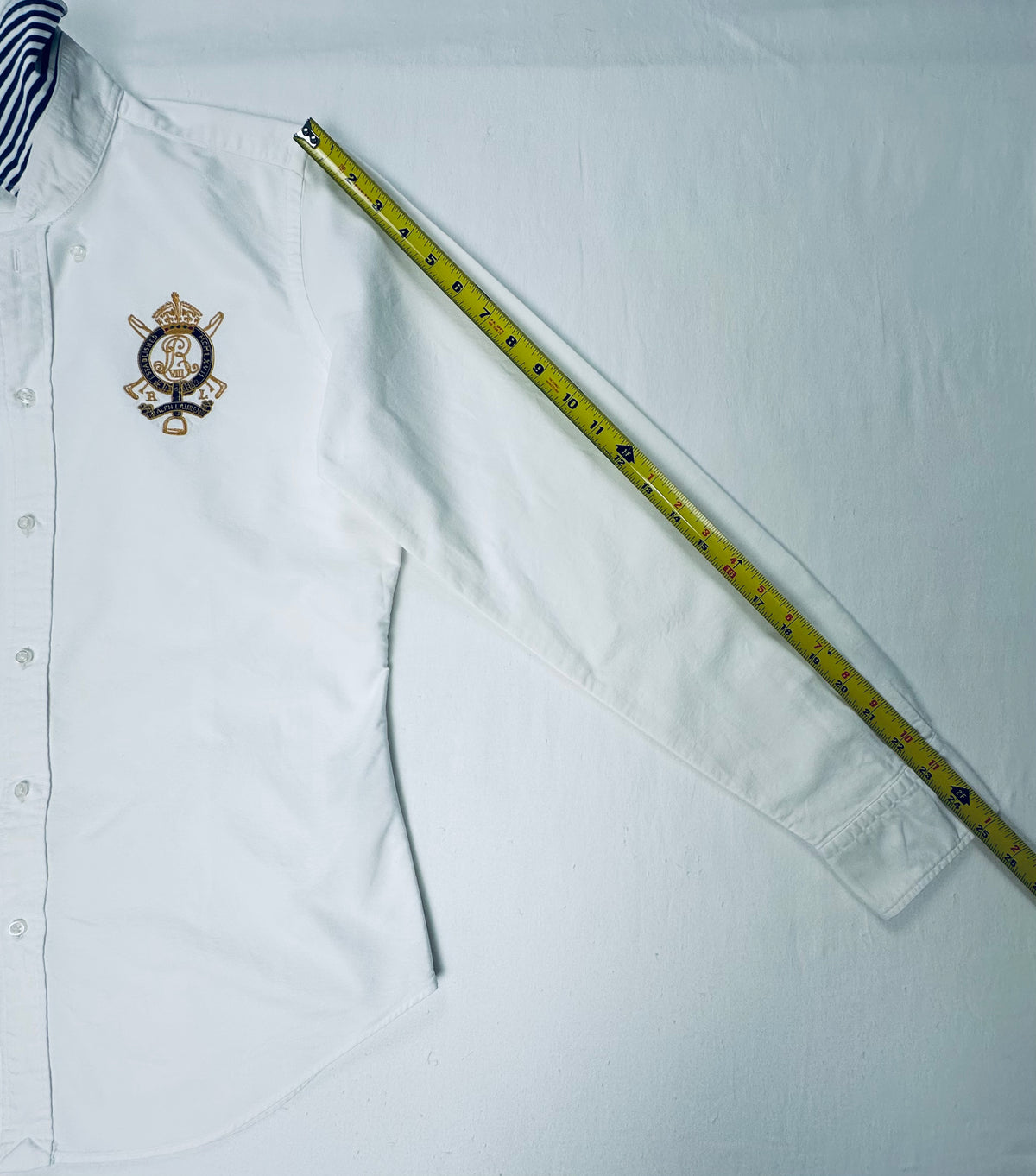 Vintage Ralph Lauren Sport Women’s 14 White Oxford Crest Contrast Collar Shirt