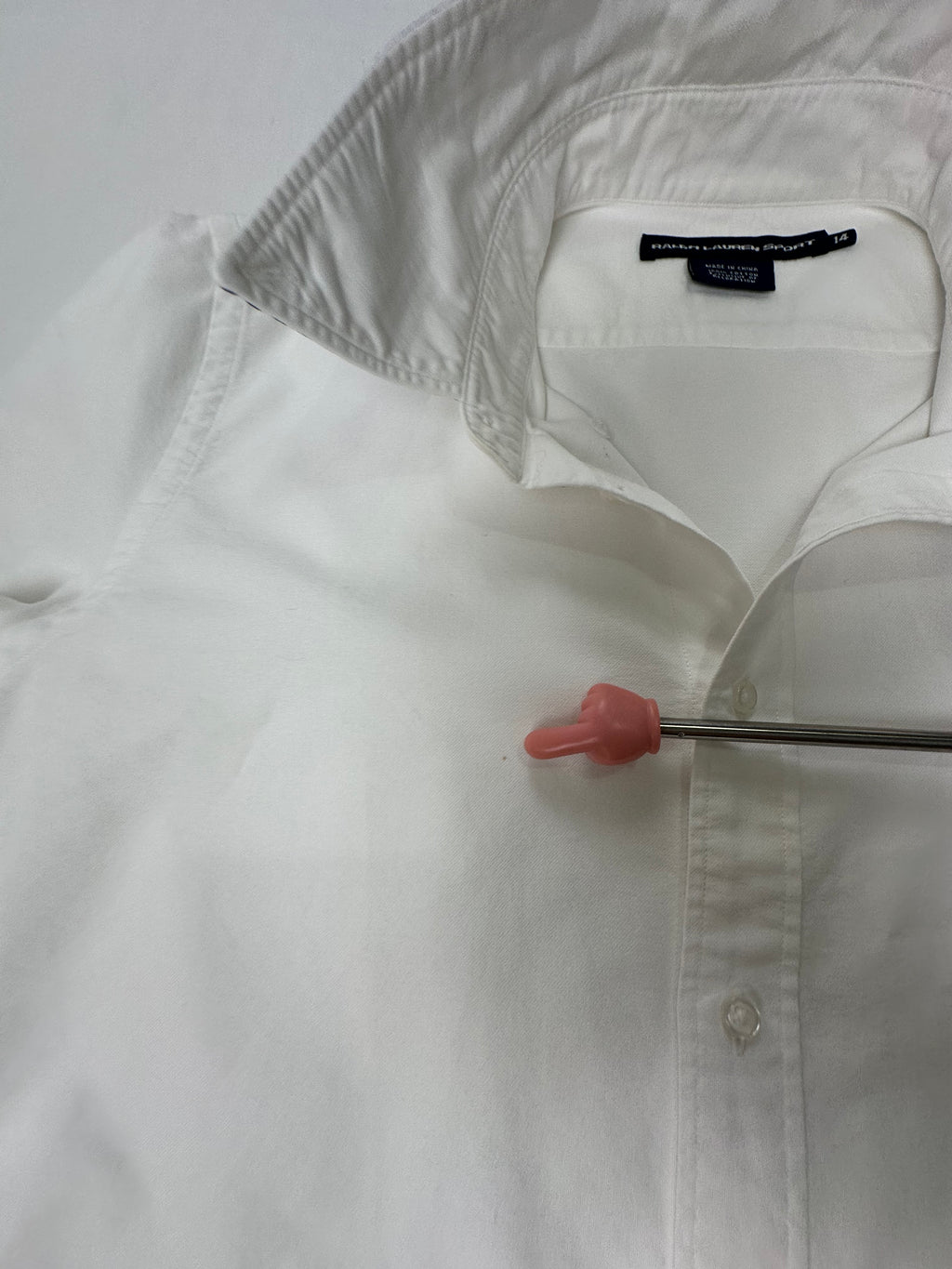 Vintage Ralph Lauren Sport Women’s 14 White Oxford Crest Contrast Collar Shirt