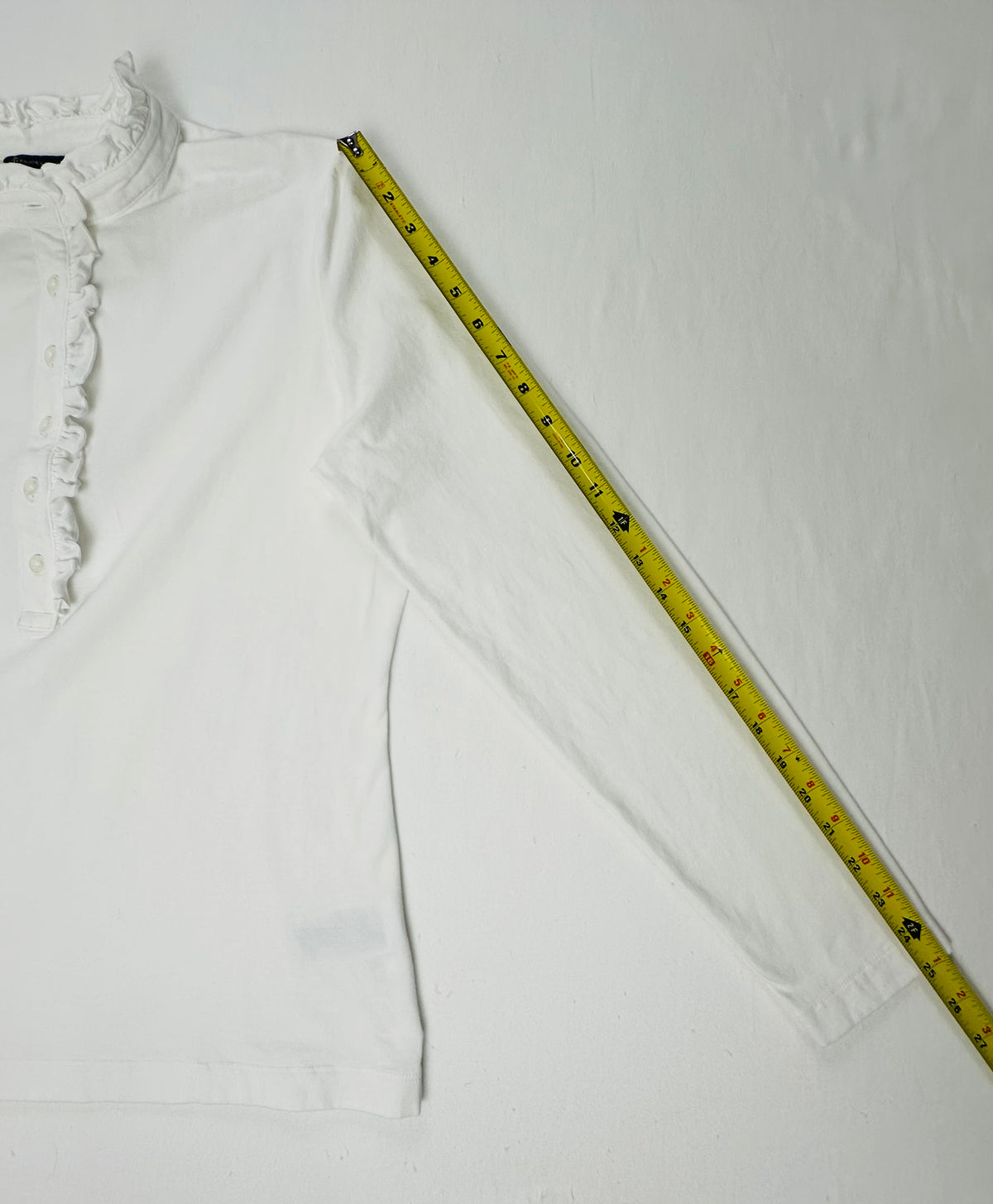 Brooks Brothers Women’s Ruffle Collar Pullover Top White Size L Logo Buttons