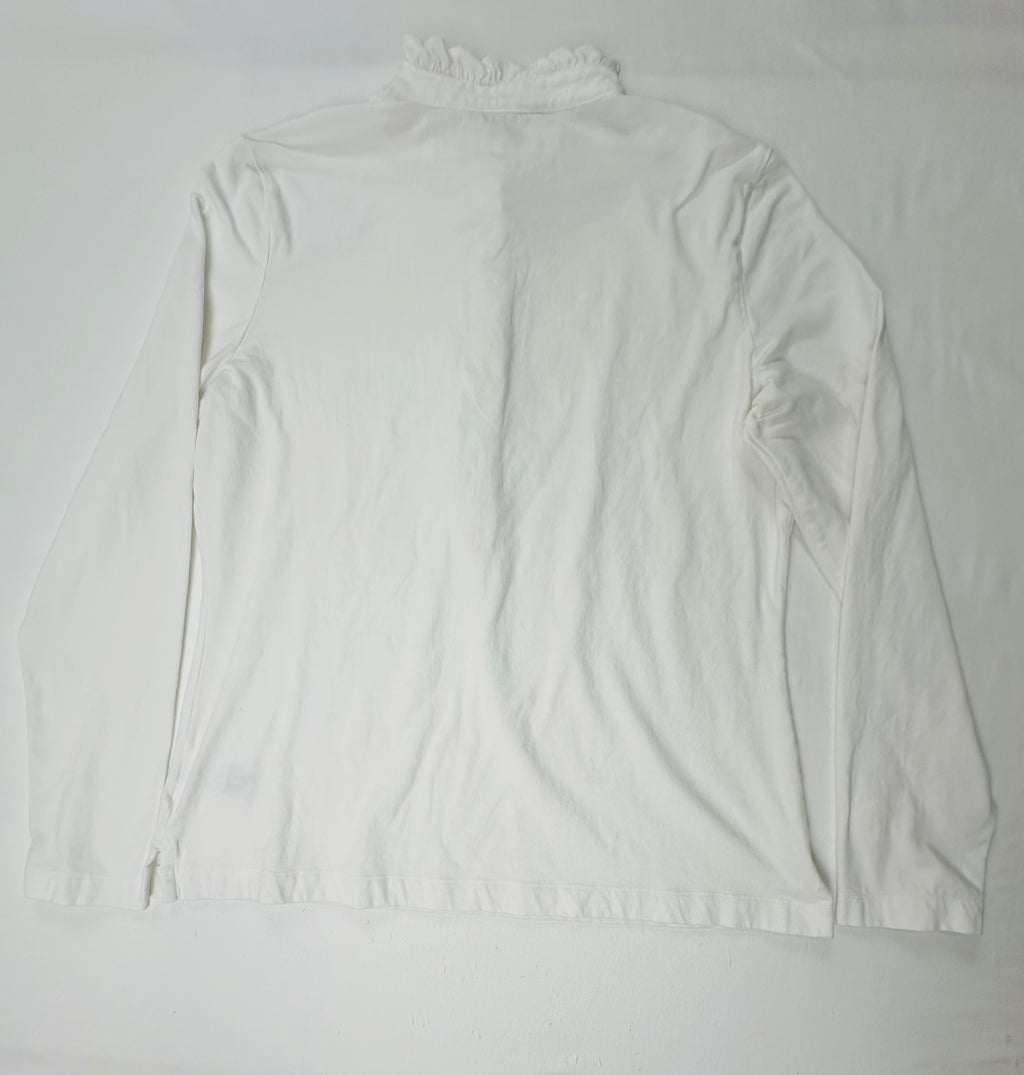Brooks Brothers Women’s Ruffle Collar Pullover Top White Size L Logo Buttons