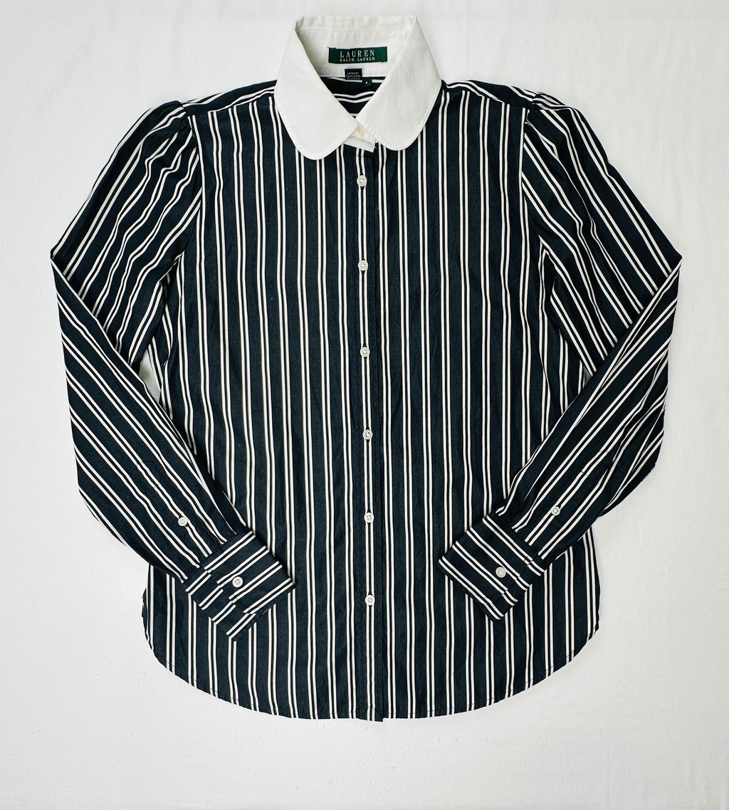 Vintage Lauren Ralph Lauren Striped Peter Pan Collar Blouse Women’s S Puff Sleeve