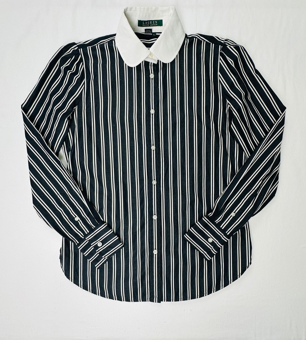 Vintage Lauren Ralph Lauren Striped Peter Pan Collar Blouse Women’s S Puff Sleeve