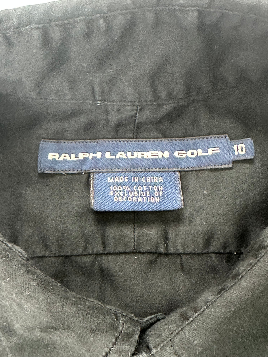 Vintage Ralph Lauren Golf Women’s 10 Black Cotton Shirt Gold Big Pony