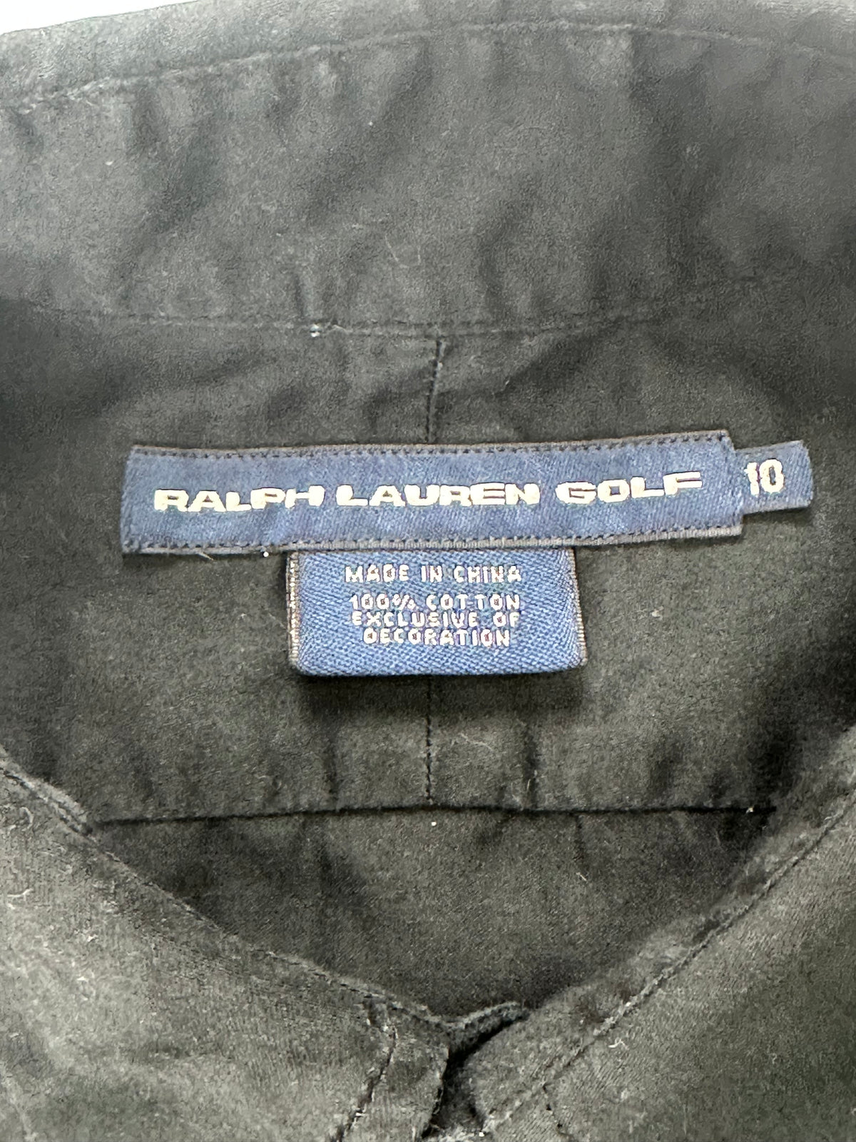 Vintage Ralph Lauren Golf Women’s 10 Black Cotton Shirt Gold Big Pony