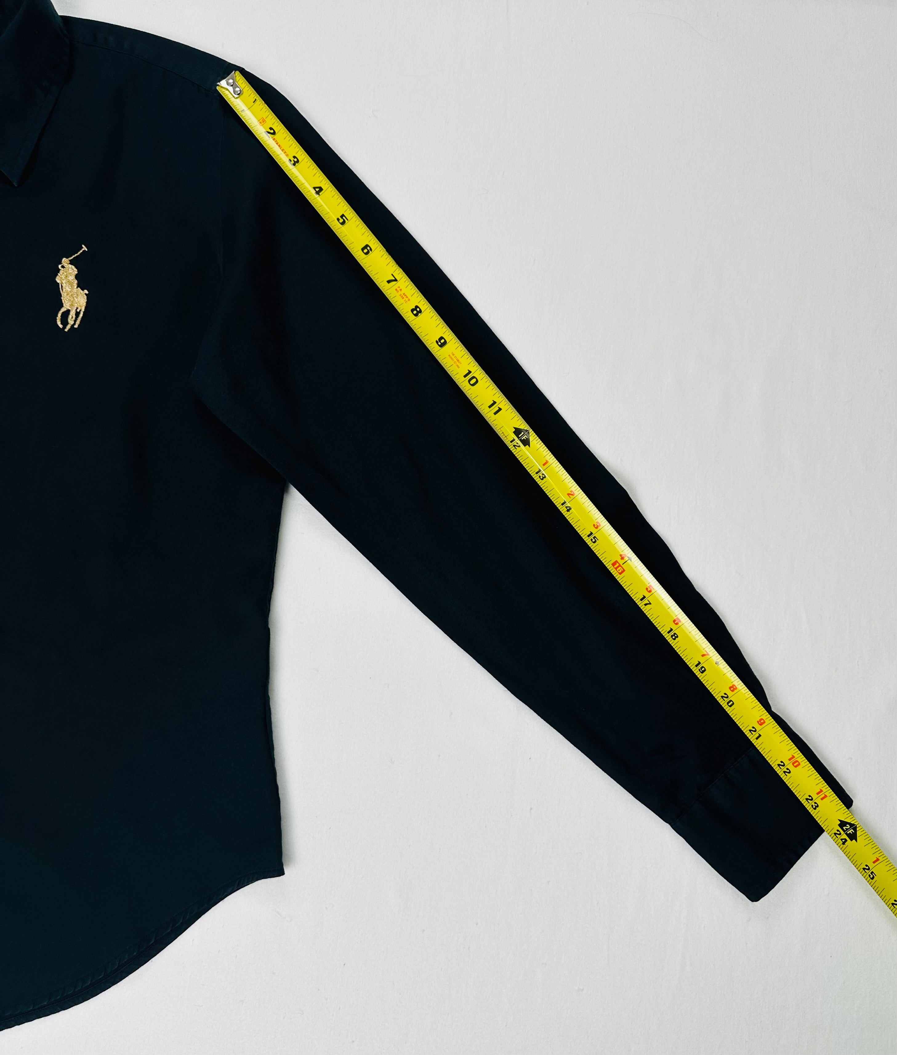 Vintage Ralph Lauren Golf Women’s 10 Black Cotton Shirt Gold Big Pony