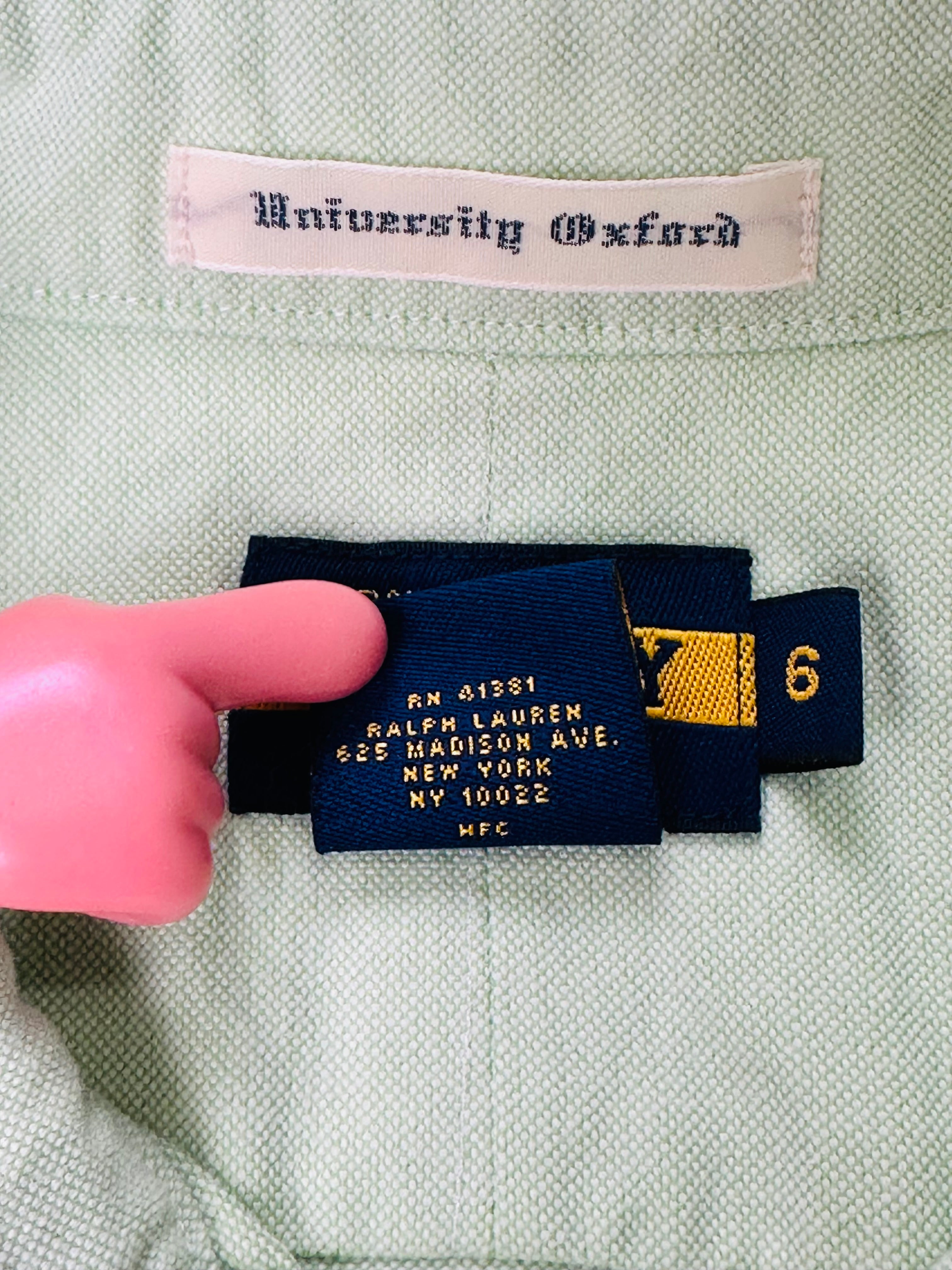 Vintage Ralph Lauren Rugby Women’s University Oxford Shirt Size 6 Lime Green