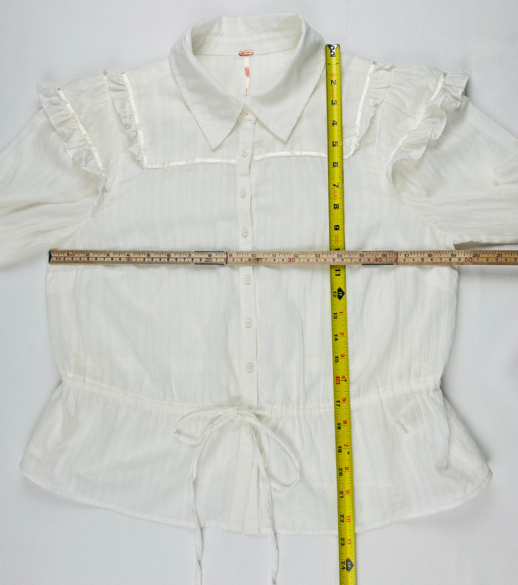 Free People Solid Daybreak Blouse Women’s M Optic White Ruffle Cotton Blouse Top