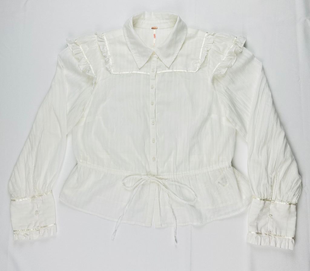 Free People Solid Daybreak Blouse Women’s M Optic White Ruffle Cotton Blouse Top